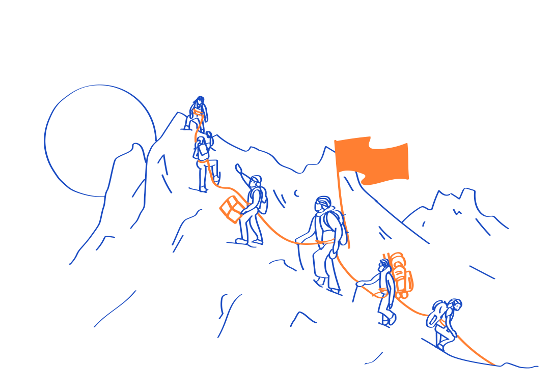 Illustration of team climbing a mountain